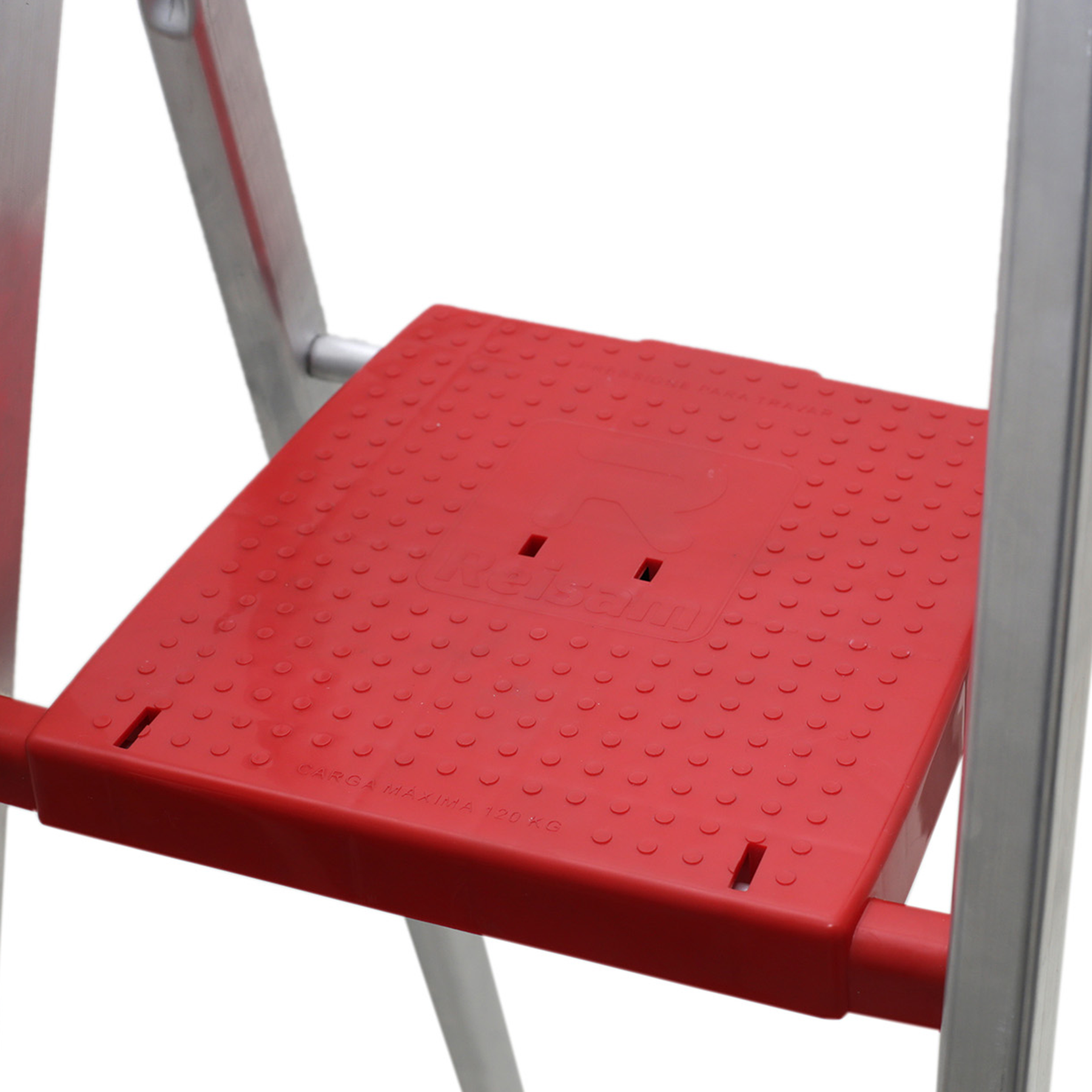Escada Alumínio 5 Degraus 1,53m 120kg Prata e Vermelho Reisam - Imagem 2